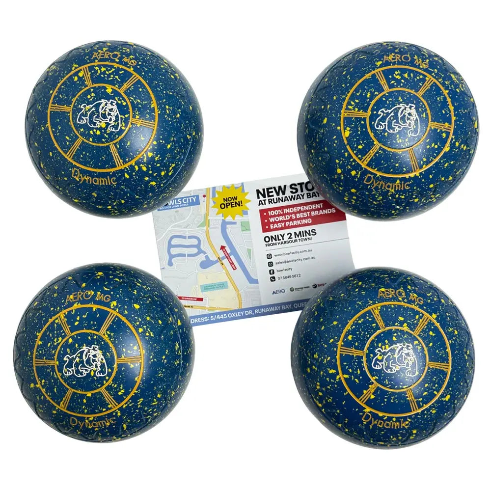 Aero (Pre-Owned) Dynamic Lawn Bowls Size 4 Heavy Z Scoop - Blue/Yellow Speckle Aero Bowls