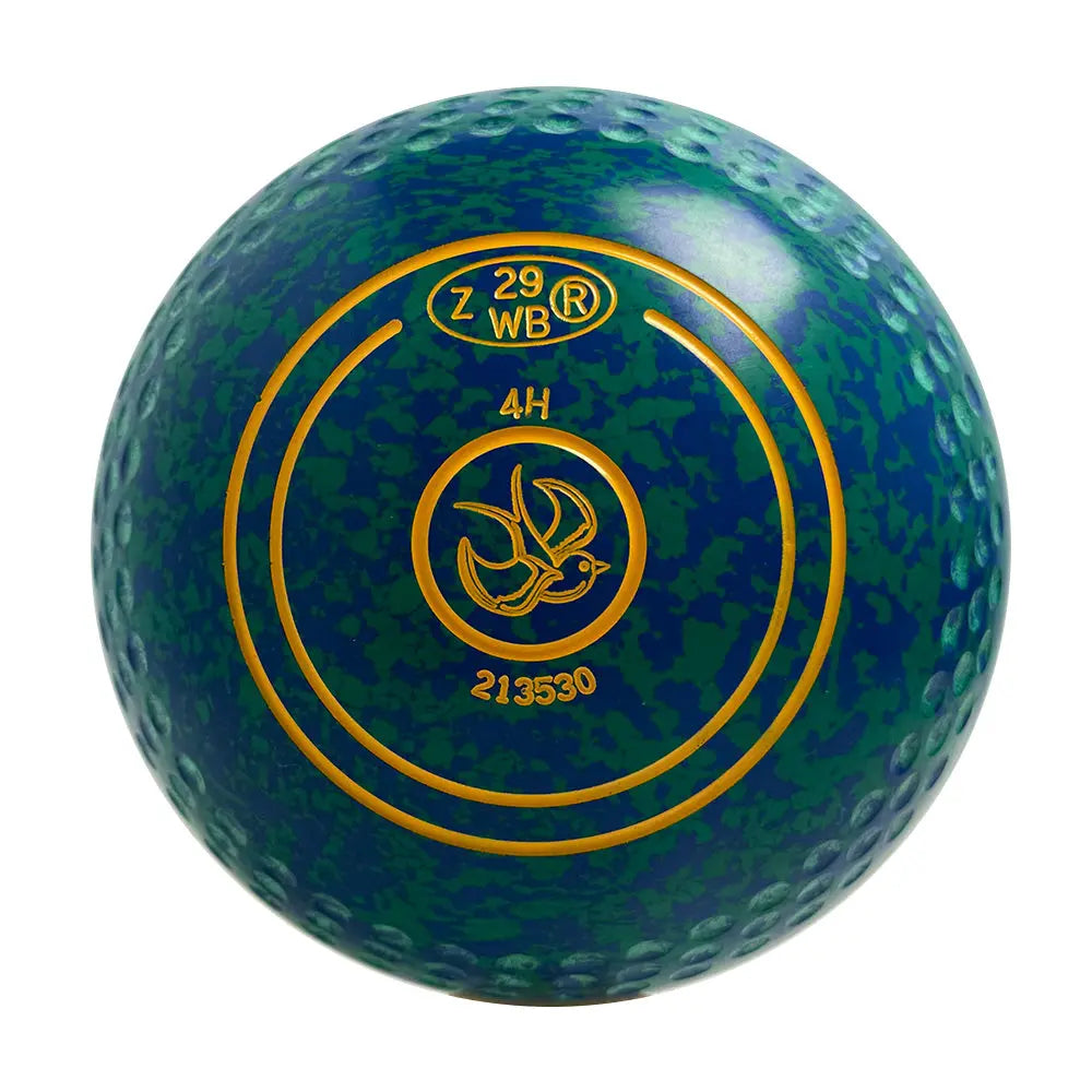 Aero (Pre-Owned) Turbo Pro Lawn Bowls Size 4 Heavy Dimple Grip - Green/Blue Speckle Aero Bowls