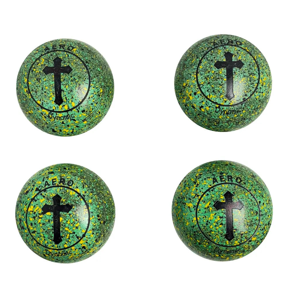 Aero (Pre-Owned) Dynamic Lawn Bowls Size 4 Heavy Non-Gripped - Green/Yellow Speckle - Bowls City