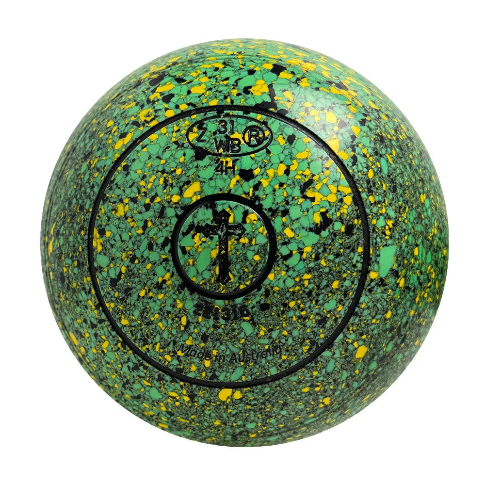 Aero (Pre-Owned) Dynamic Lawn Bowls Size 4 Heavy Non-Gripped - Green/Yellow Speckle - Bowls City