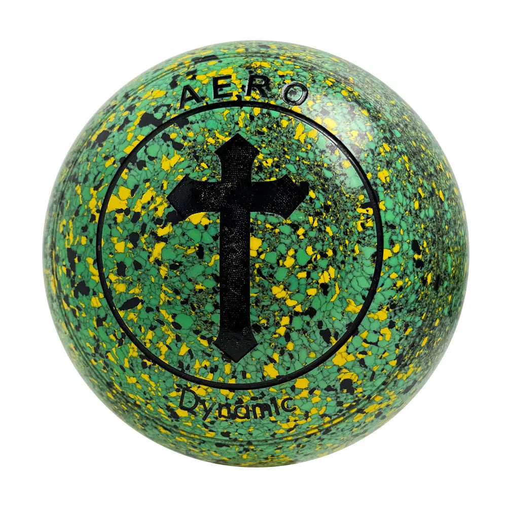 Aero (Pre-Owned) Dynamic Lawn Bowls Size 4 Heavy Non-Gripped - Green/Yellow Speckle - Bowls City