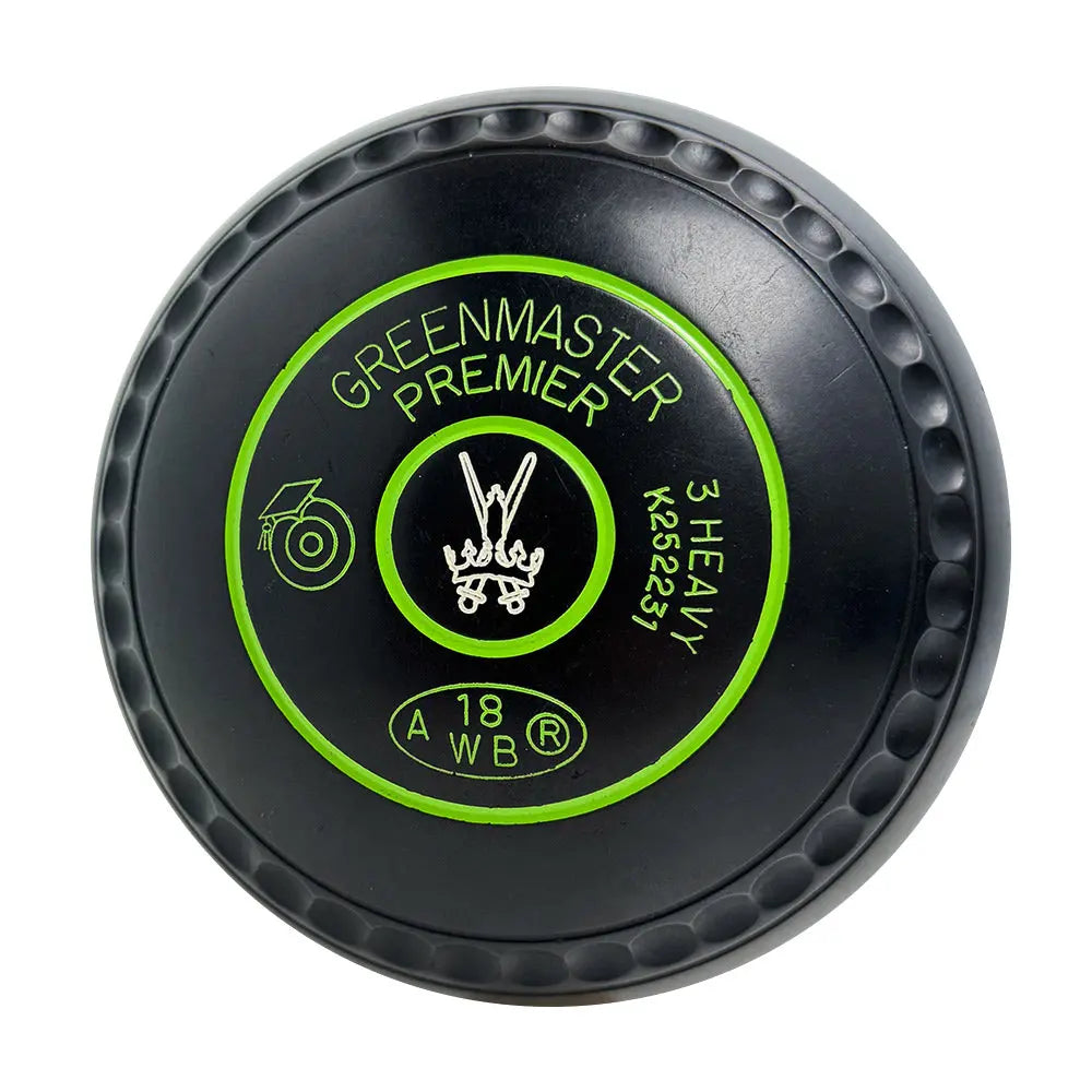 Greenmaster (Pre-Owned) Premier Lawn Bowls Size 3 Heavy Gripped - Black -K252231 - Bowls City