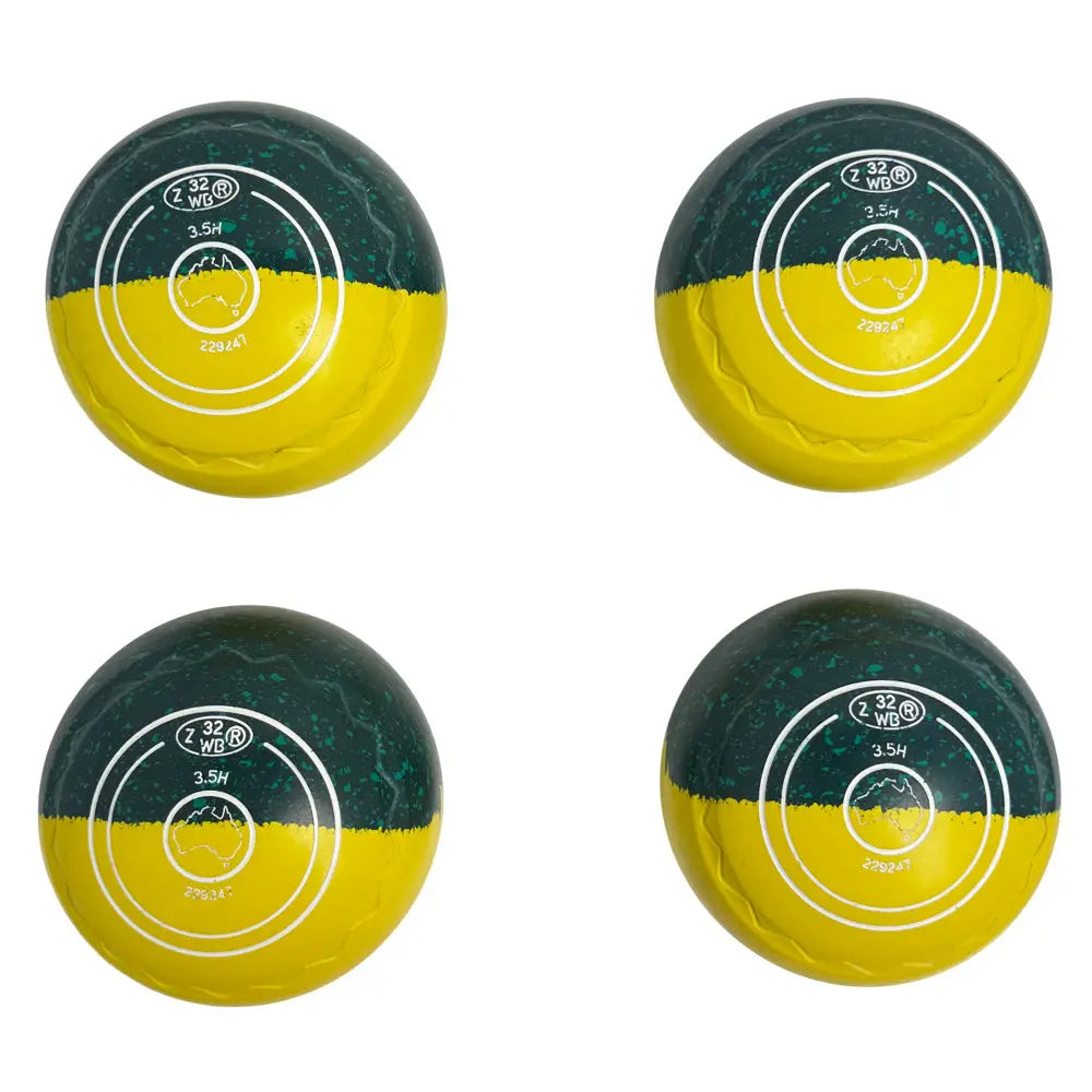 Aero (Pre-Owned) Optima Lawn Bowls 3.5 Heavy Z-Scoop Green/Yellow Duo -229247 - Bowls City