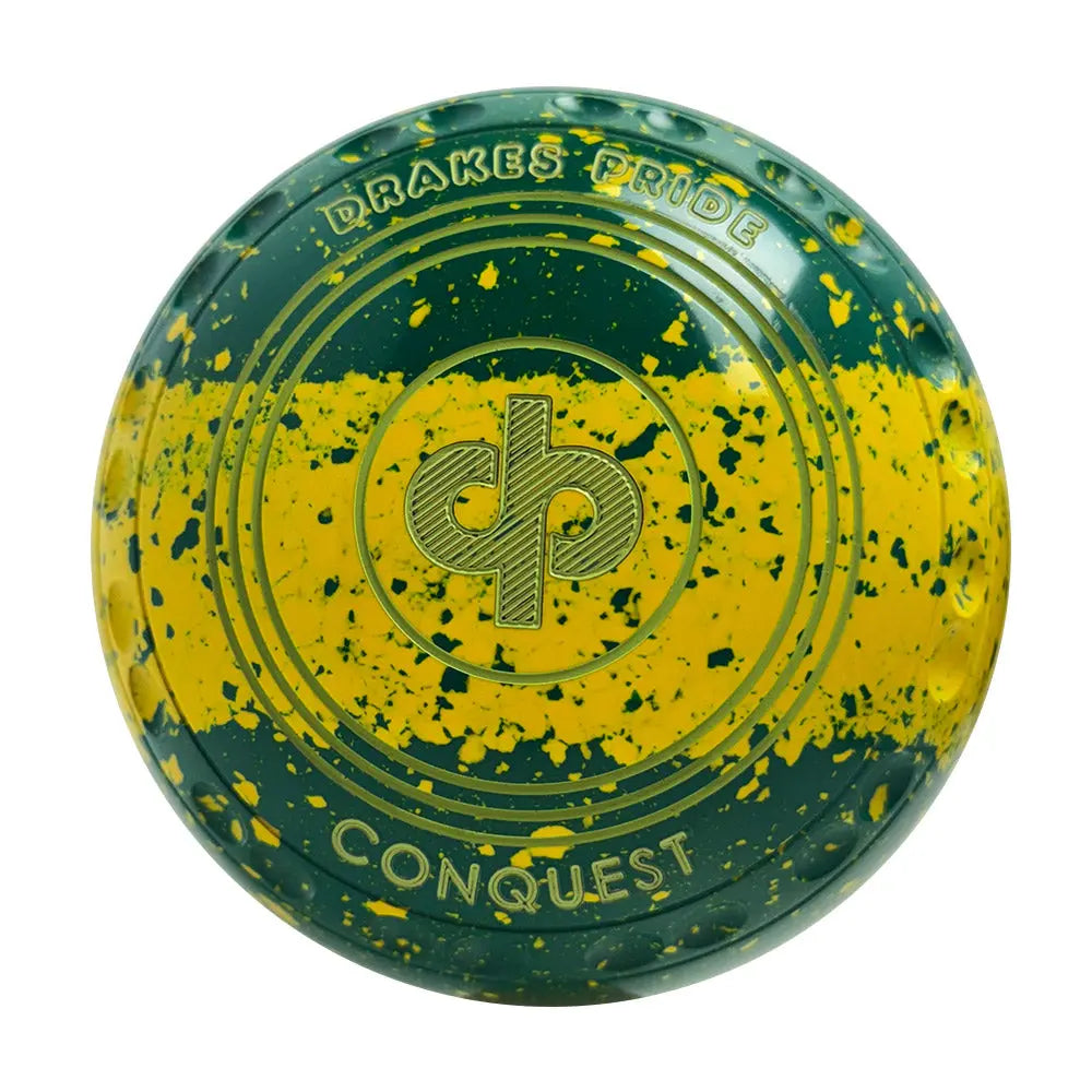 Drakes Pride Conquest Lawn Bowls Size 3 Heavy Gripped Tri-Band Green/Yellow X7-7756 - Bowls City