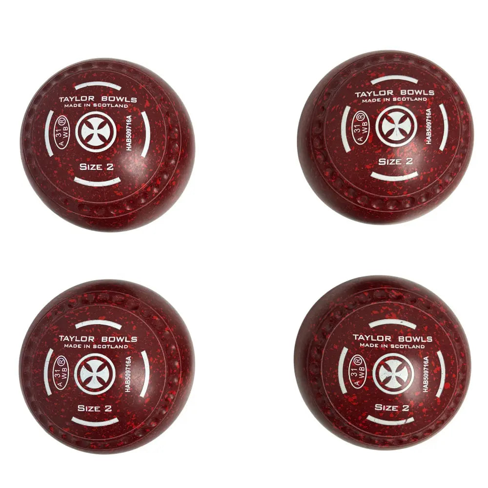 Taylor (Pre-Owned) Redline SR Lawn Bowls Size 2 Heavy Gripped - Maroon/Red Speckle HAB509716A - Bowls City