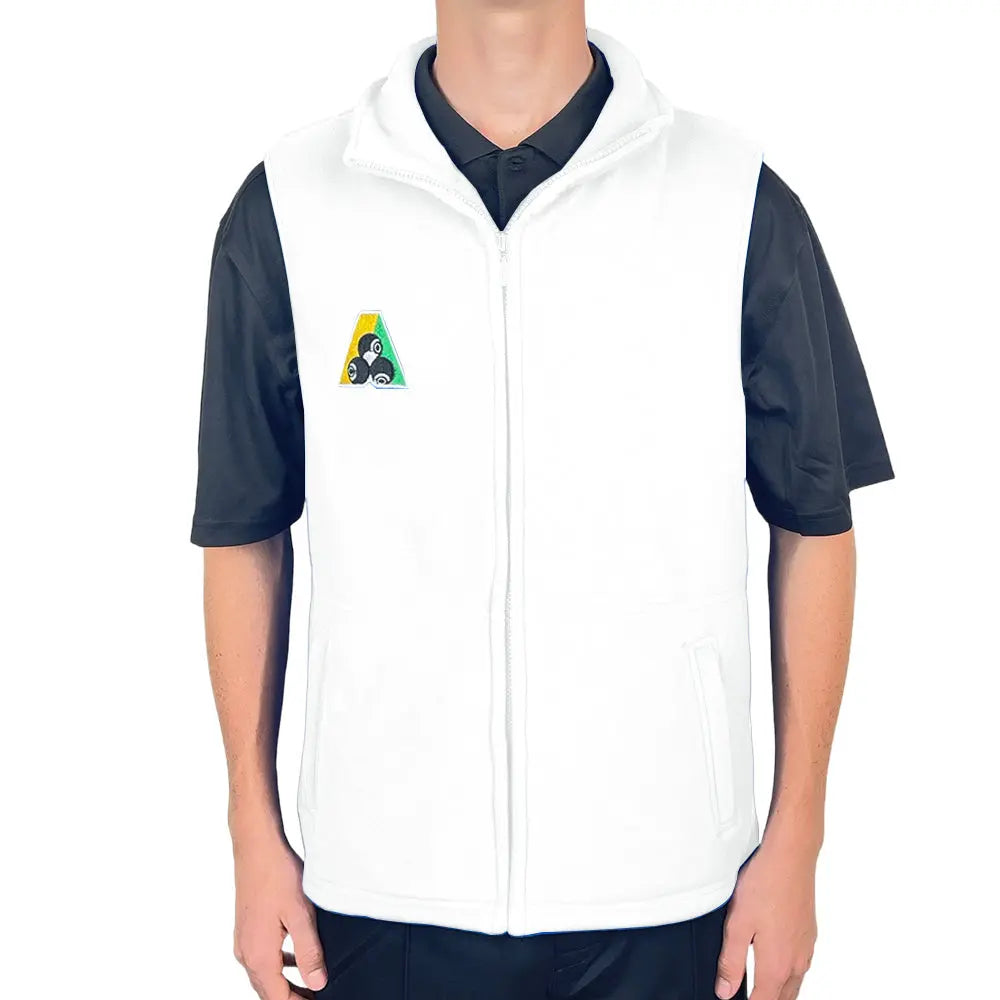 Bowlswear Australia Unisex Fleecy Vest BA Logo - White - Bowls City