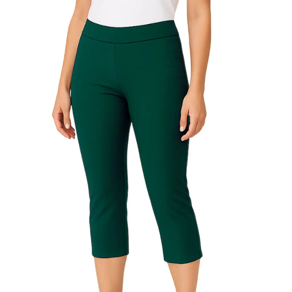 Holland Park Ladies Stretchy Citrine Capri Pant BA Logo - Bottle Green - Bowls City