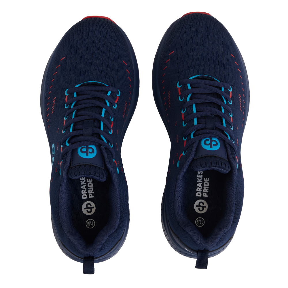 Drakes Pride Men’s Renegade 4E Wide Lawn Bowls Shoe in Navy and Red – Top View
