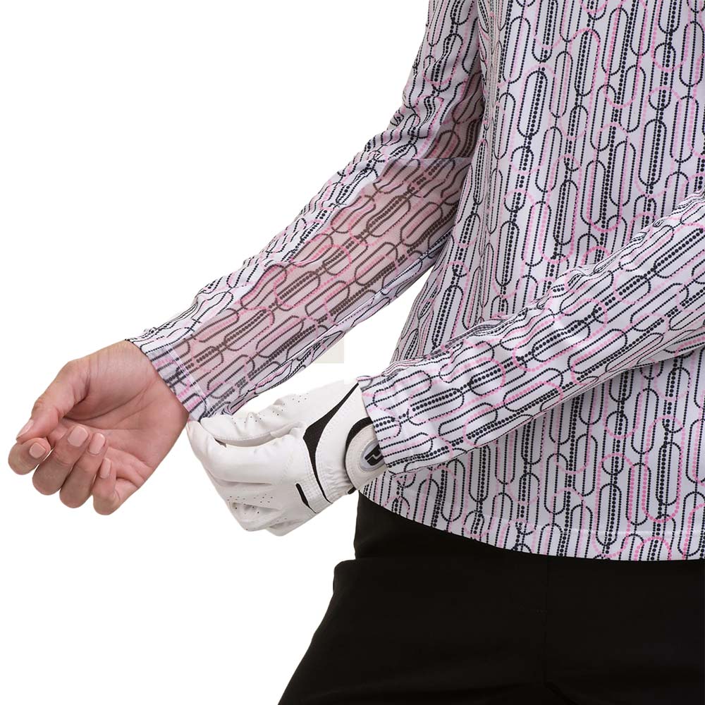 EPNY Womens Long Sleeve Dot Deco Geo Polo - White/Multi
