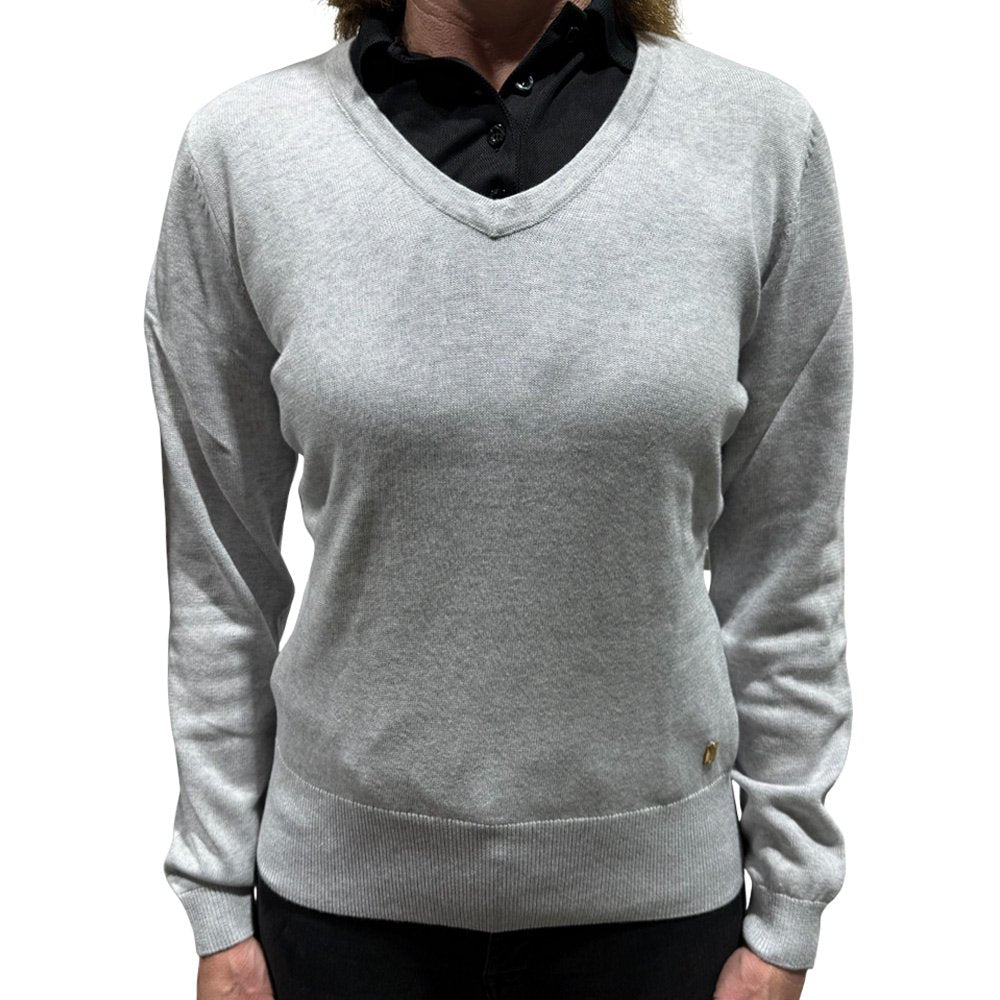 Green Lamb Womens V Neck Long Sleeve Pullover - Silver Grey