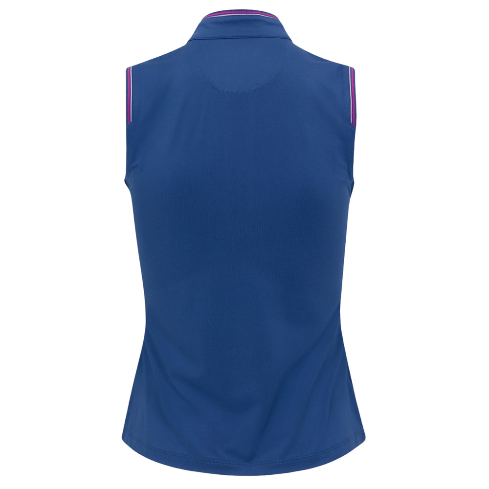 Greg Norman Ladies Drive Tipped Sleeveless Zip Polo - Navy Horizon