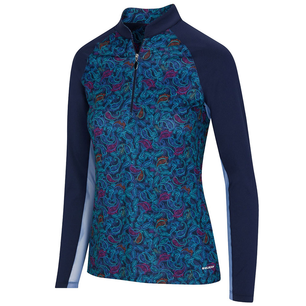 Greg Norman Ladies Paisley Print 1/4 Zip Long Sleeve Polo