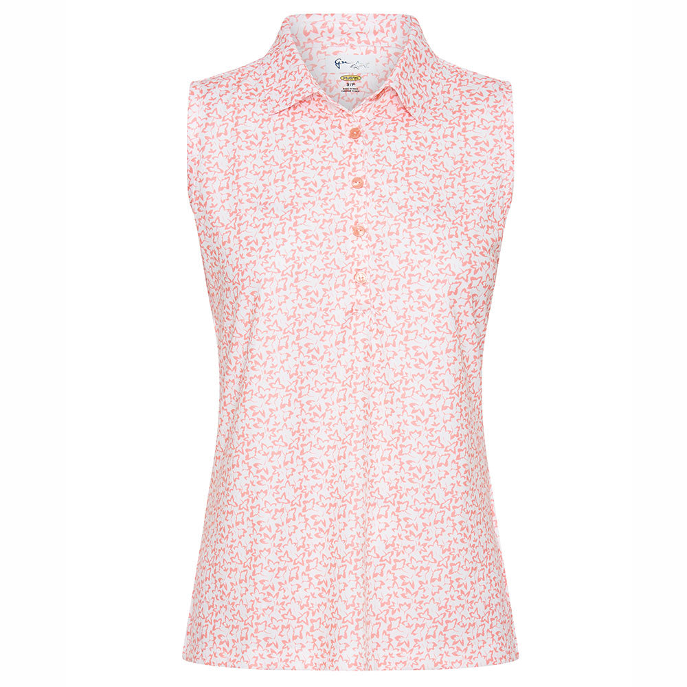 Greg Norman Ladies Tropic Flower Sleeveless Polo - Orange Shell