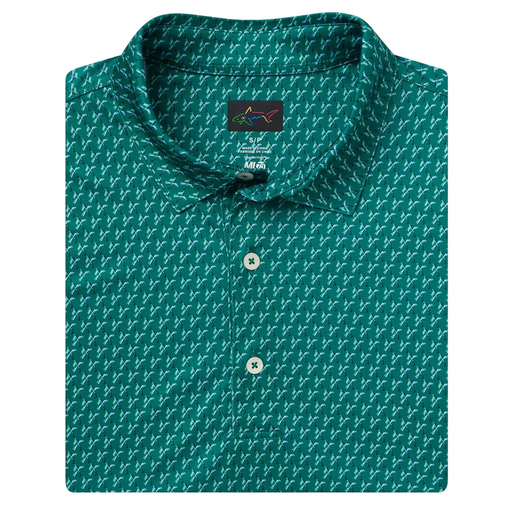 Greg Norman Mens Golf Club Print Short Sleeve Polo - Alpine Green