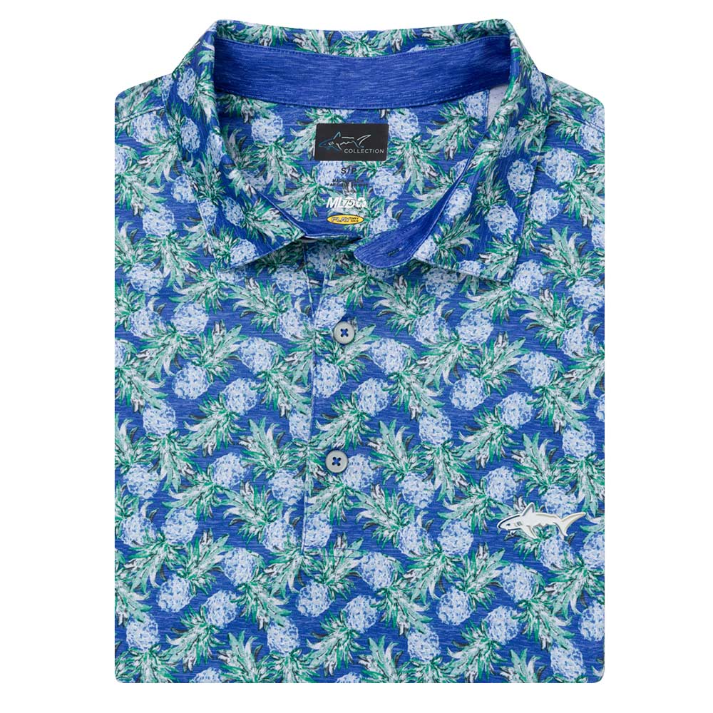 Greg Norman Mens Tropical Pina Short Sleeve Polo - Deep Blue