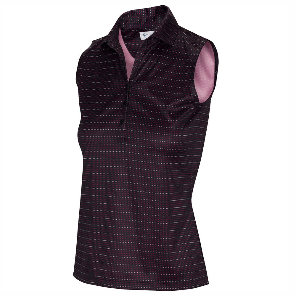 Greg Norman Ladies Dotted Stripe Sleeveless Polo - Black