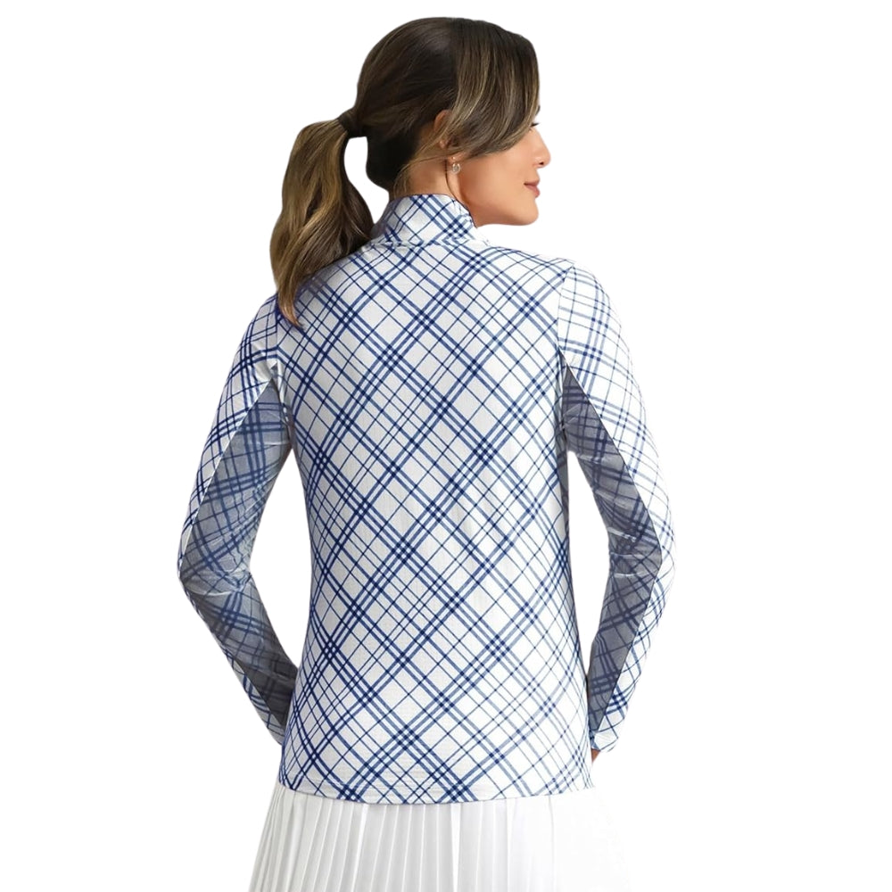 Ibkul Ladies Tony Plaid Long Sleeve Mock Polo
