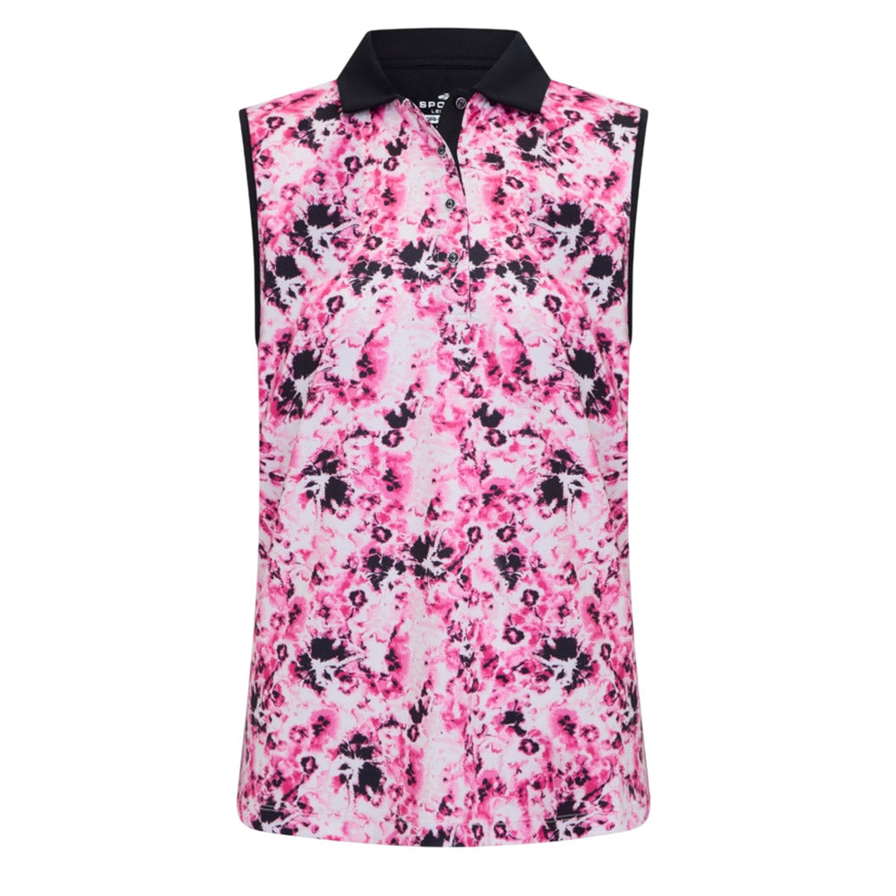 Sporte Leisure Womens Tropical Swirl Sleeveless Polo - Pink