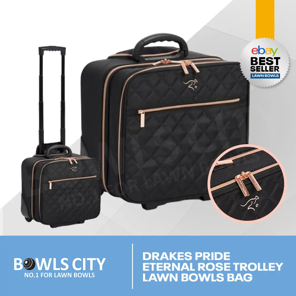 New Stylish Black Quilted Front Lawn Bowls Trolley Bag - Bowls City