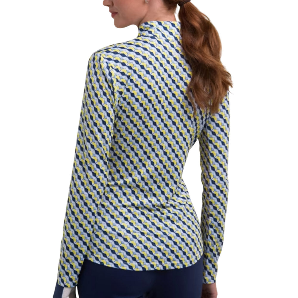 EPNY Womens Long Sleeve Diamond Stripe Print Polo - White/Multi