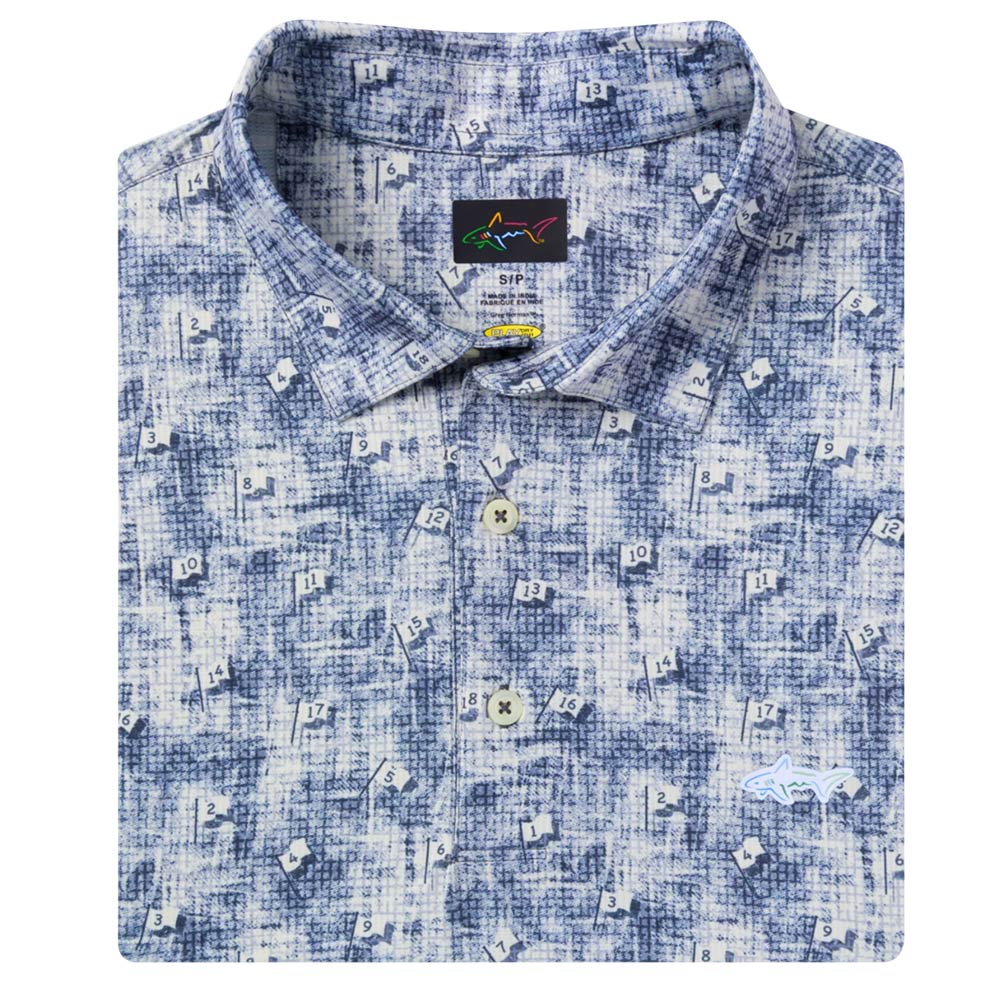 Greg Norman Mens Golf Flags Short Sleeve Polo - Colony Blue