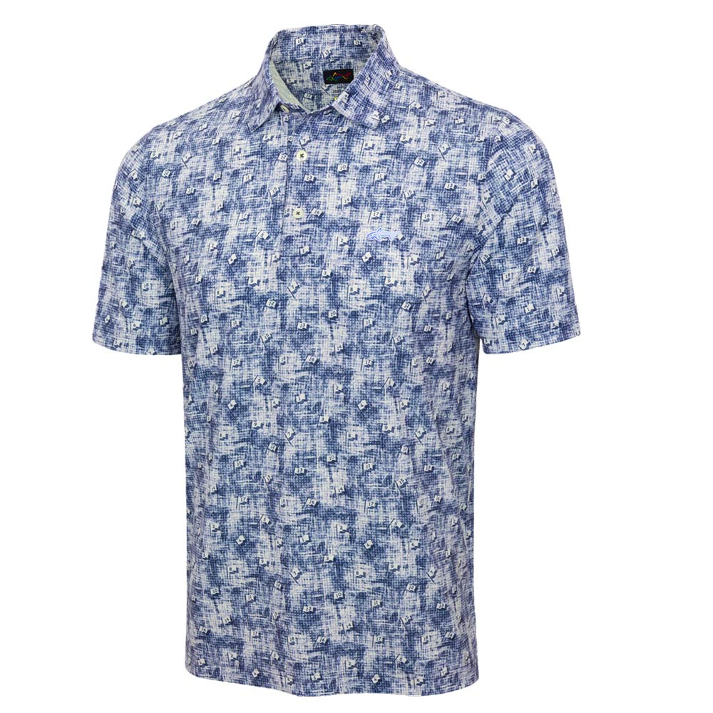 Greg Norman Mens Golf Flags Short Sleeve Polo - Colony Blue