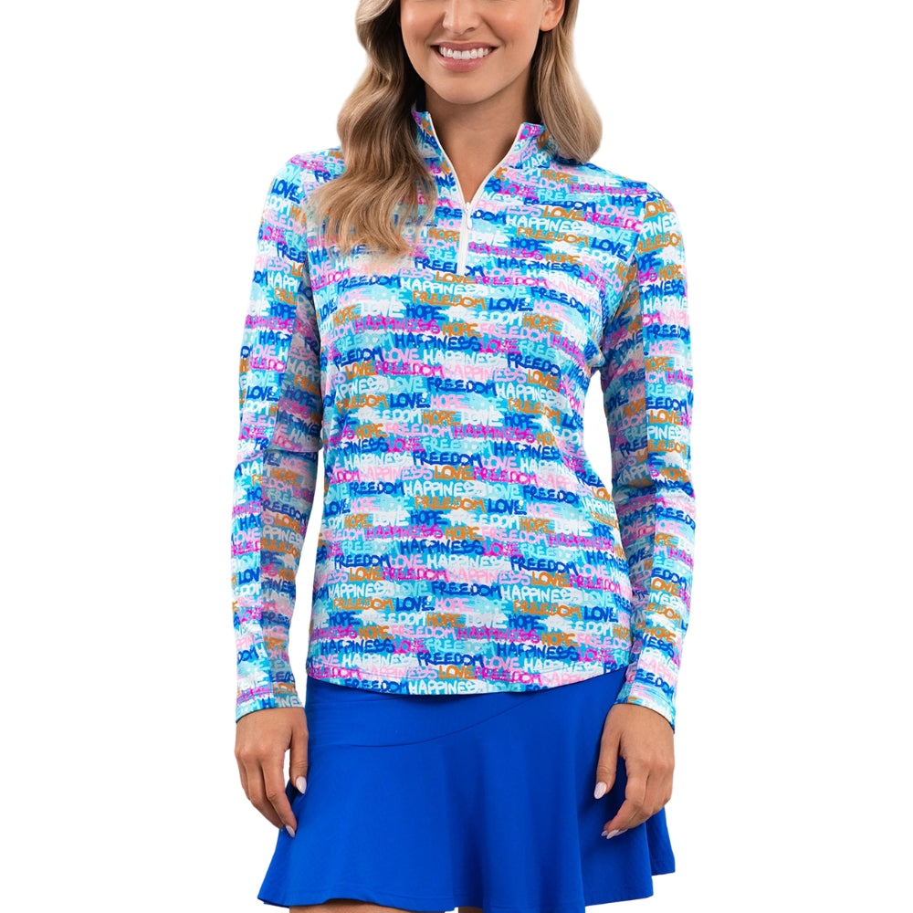 Ibkul Womens Happiness Mock Neck Polo