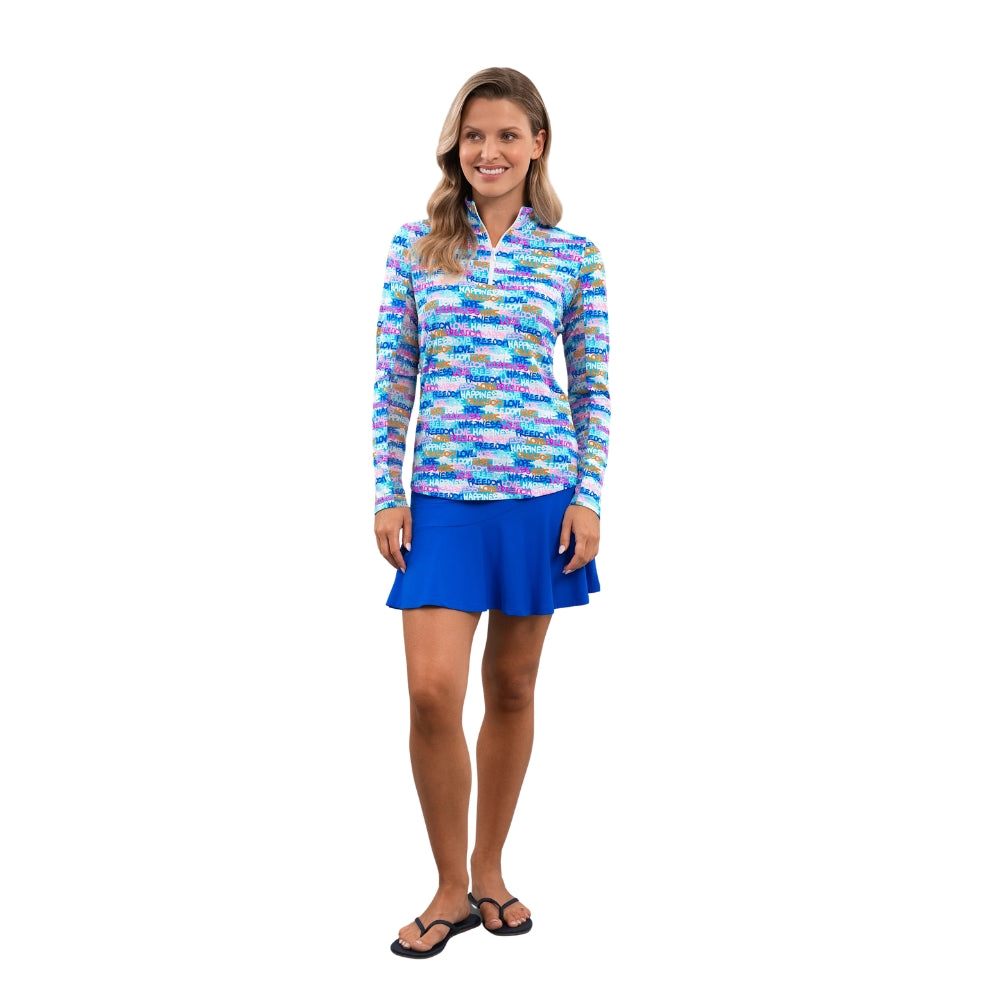 Ibkul Womens Happiness Mock Neck Polo