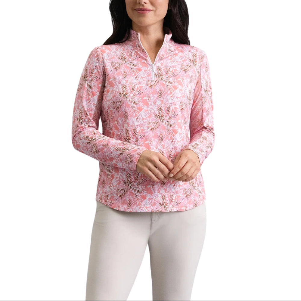 Ibkul Ladies Briana Print Long Sleeve Mock Polo