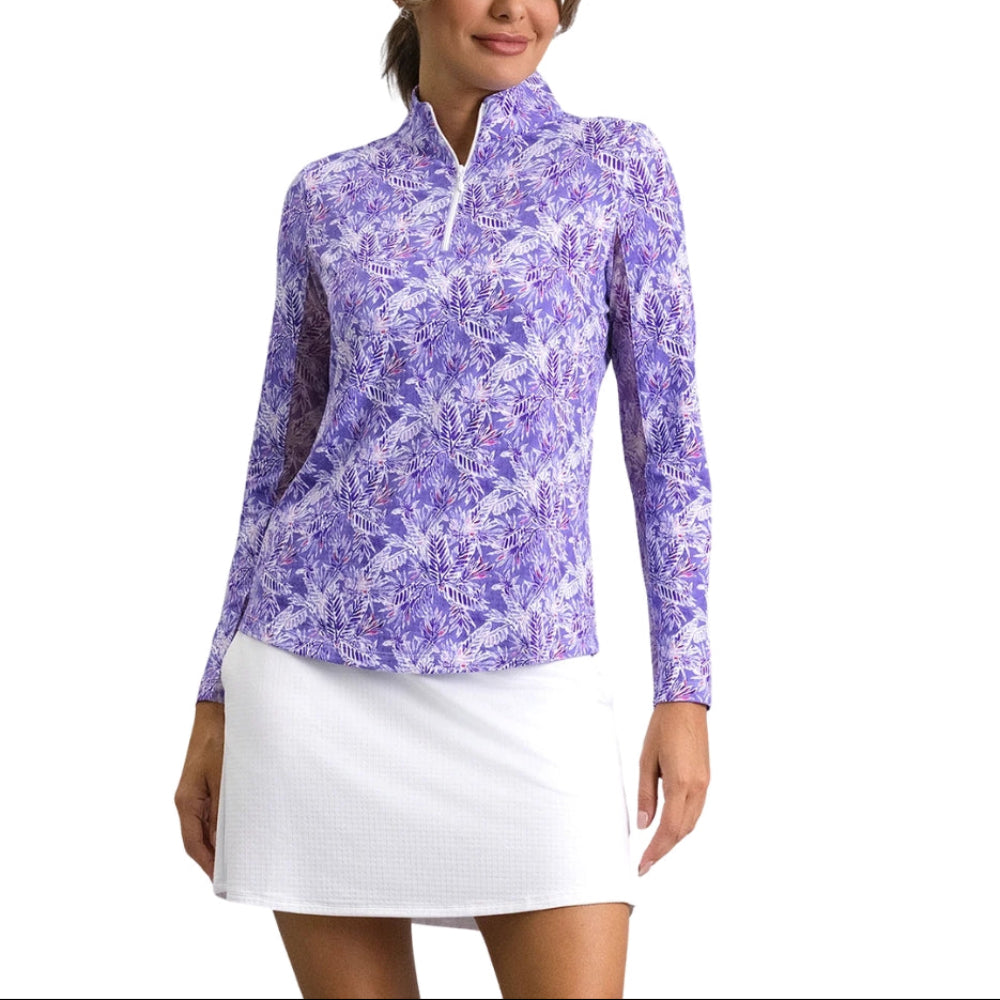 Ibkul Ladies Briana Print Long Sleeve Mock Polo