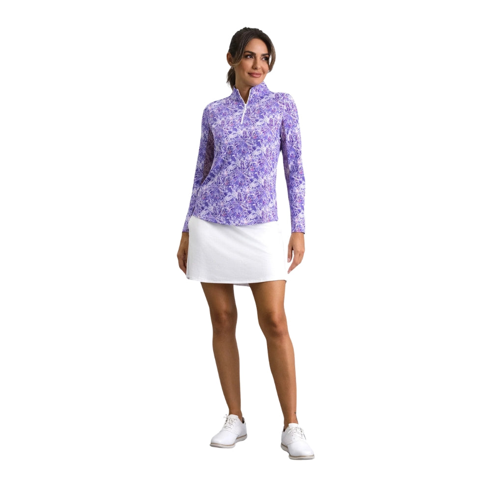 Ibkul Ladies Briana Print Long Sleeve Mock Polo - Plum
