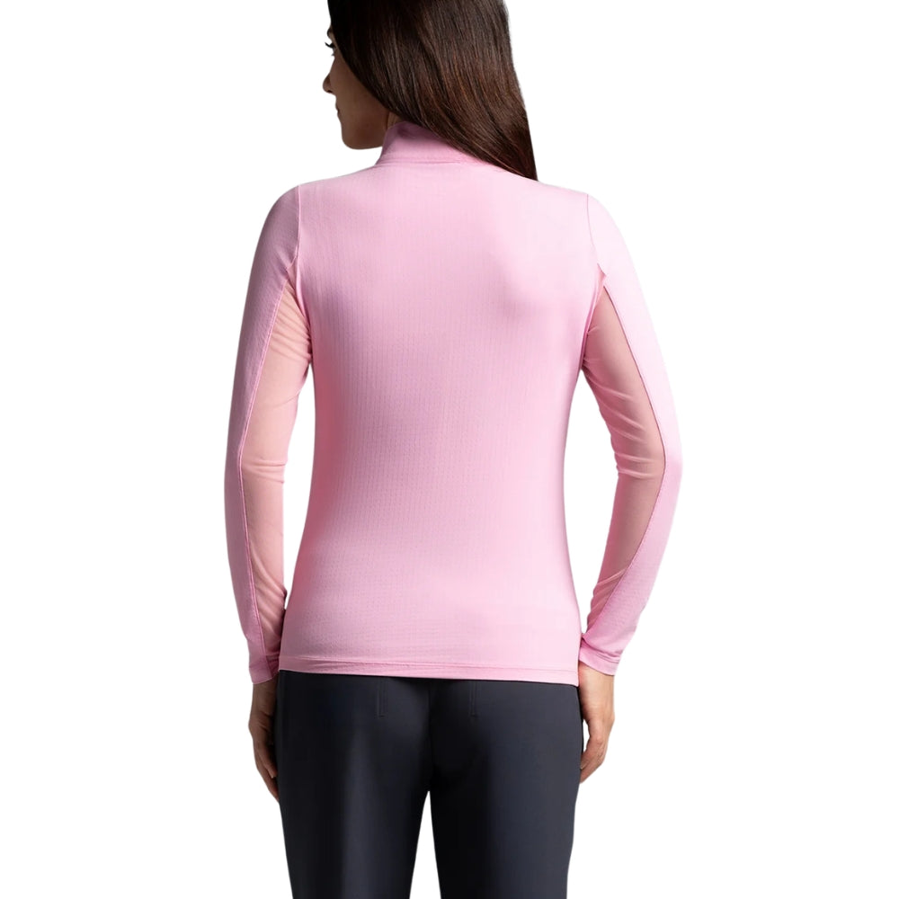Ibkul Ladies Long Sleeve Mock Polo - Candy Pink