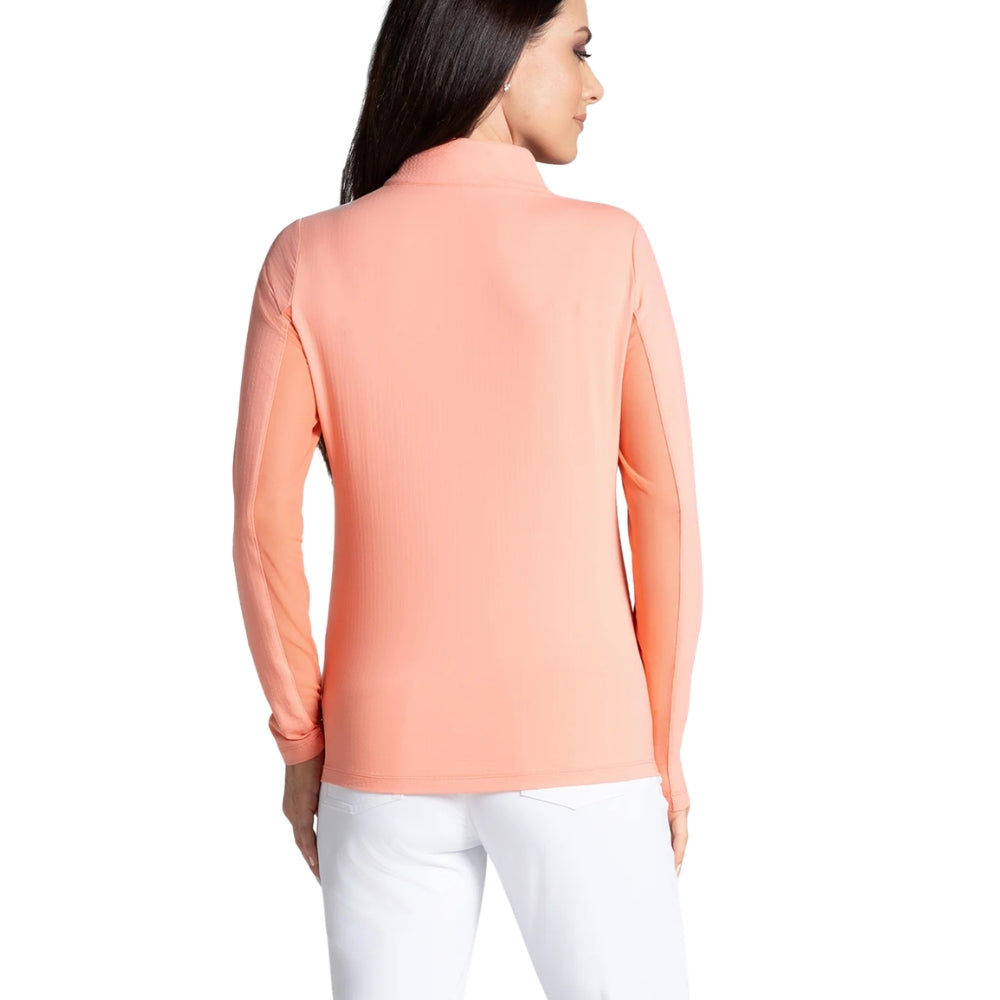 Ibkul Ladies Long Sleeve Mock Polo - Peach