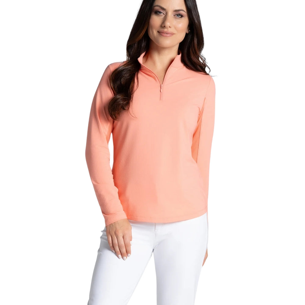 Ibkul Ladies Long Sleeve Mock Polo - Peach