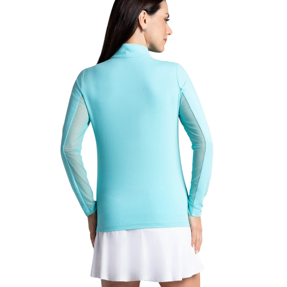 Ibkul Ladies Long Sleeve Mock Polo - Seafoam