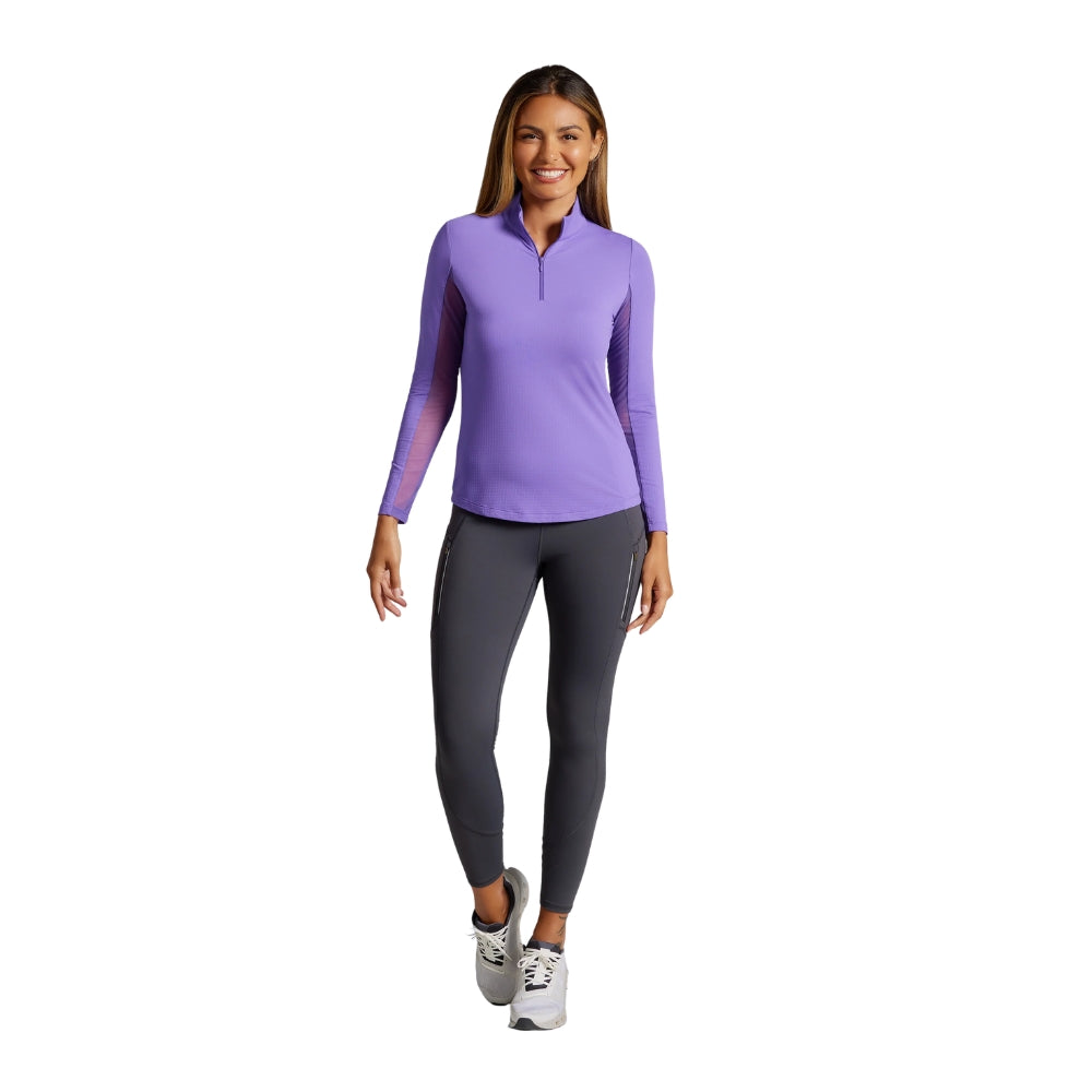Ibkul Womens Long Sleeve Mock Polo - Plum