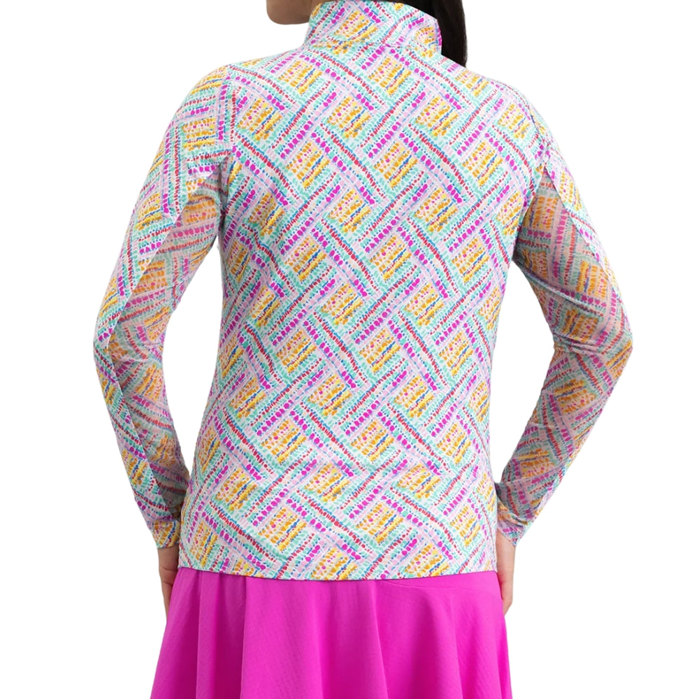 Ibkul Womens Nina Long Sleeve Print Polo - Hot Pink Multi