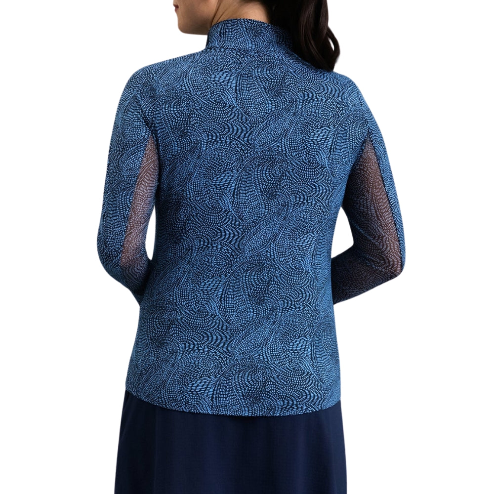 Ibkul Womens Stephanie Long Sleeve Print Polo - Navy/Peri