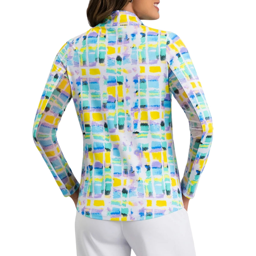 Ibkul Womens Tatiana Long Sleeve Polo - Turquoise Multi