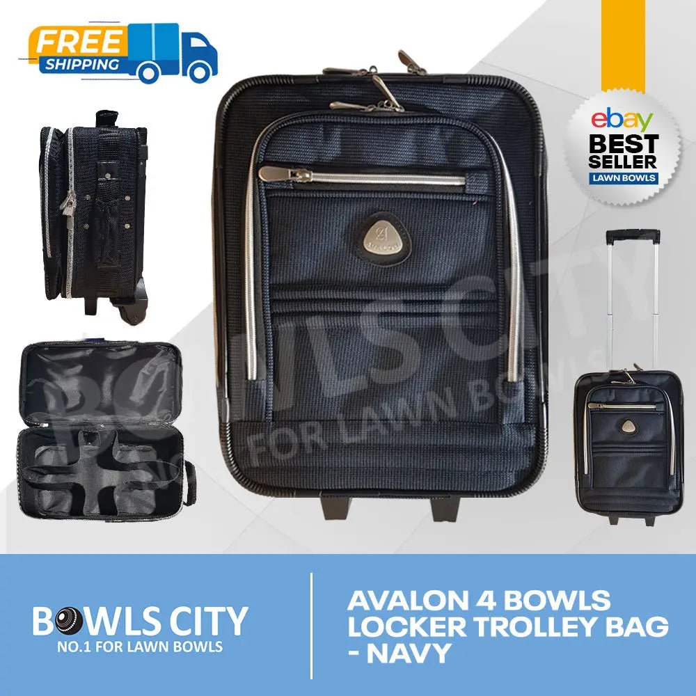 FREE AU POST! 4 Bowls Navy Bag Trolley Tele. Handle + Wheels, Lightweight Avalon