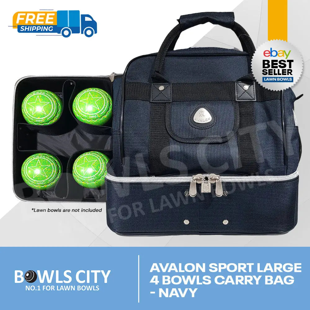 FREE AU POST! Navy Lawn Bowls Carry Style Bag. Fits 4 Bowls. Shoe Pocket - Bowls City