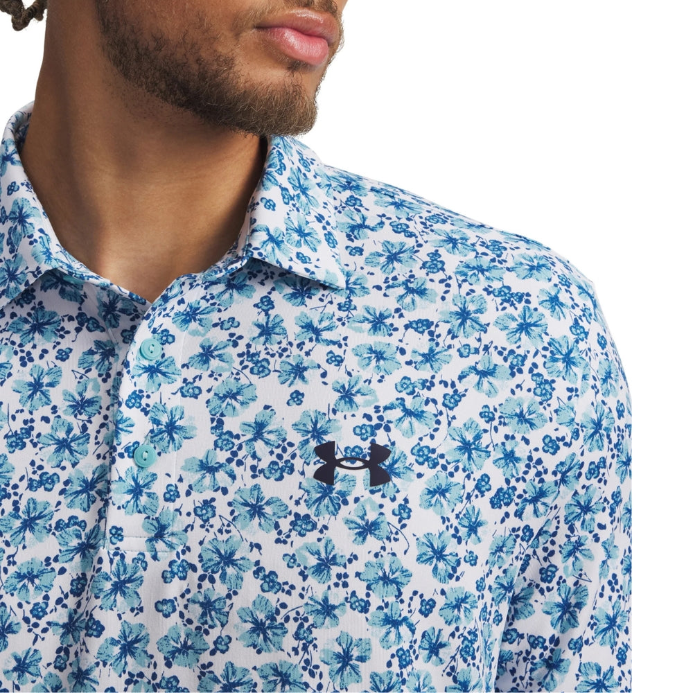 Under Armour Playoff 3.0 Print Mens Polo - White/Blue