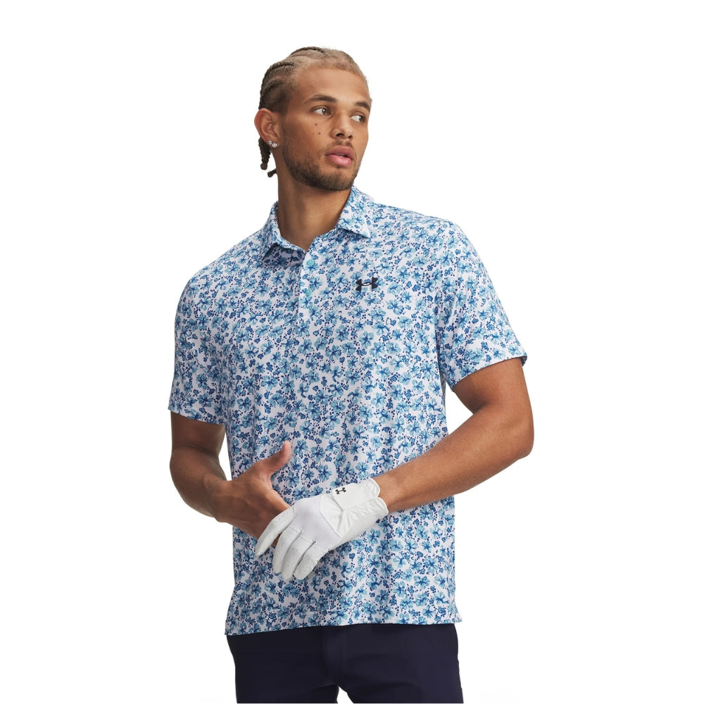 Under Armour Playoff 3.0 Print Mens Polo - White/Blue