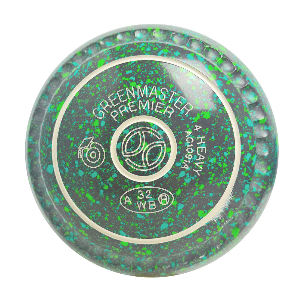Greenmaster Premier Lawn Bowls Size 4 Heavy Gripped Grey/Blue/Lime - AC1091A