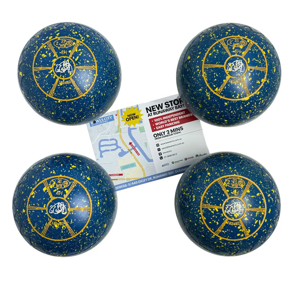Aero (Pre-Owned) Dynamic Lawn Bowls Size 4 Heavy Z Scoop - Blue/Yellow Speckle Aero Bowls