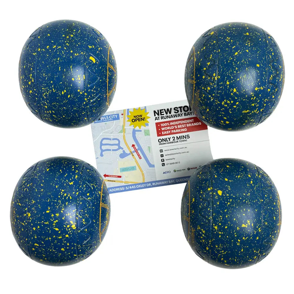 Aero (Pre-Owned) Dynamic Lawn Bowls Size 4 Heavy Z Scoop - Blue/Yellow Speckle Aero Bowls