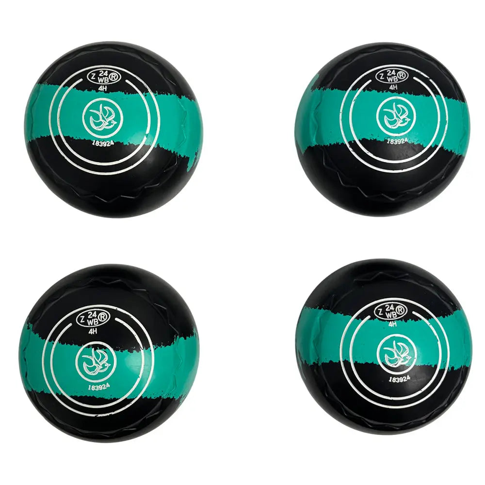 Aero (Pre-Owned) Dynamic Lawn Bowls Size 4 Heavy Z Scoop - Black/Teal Trio 183924 Aero Bowls