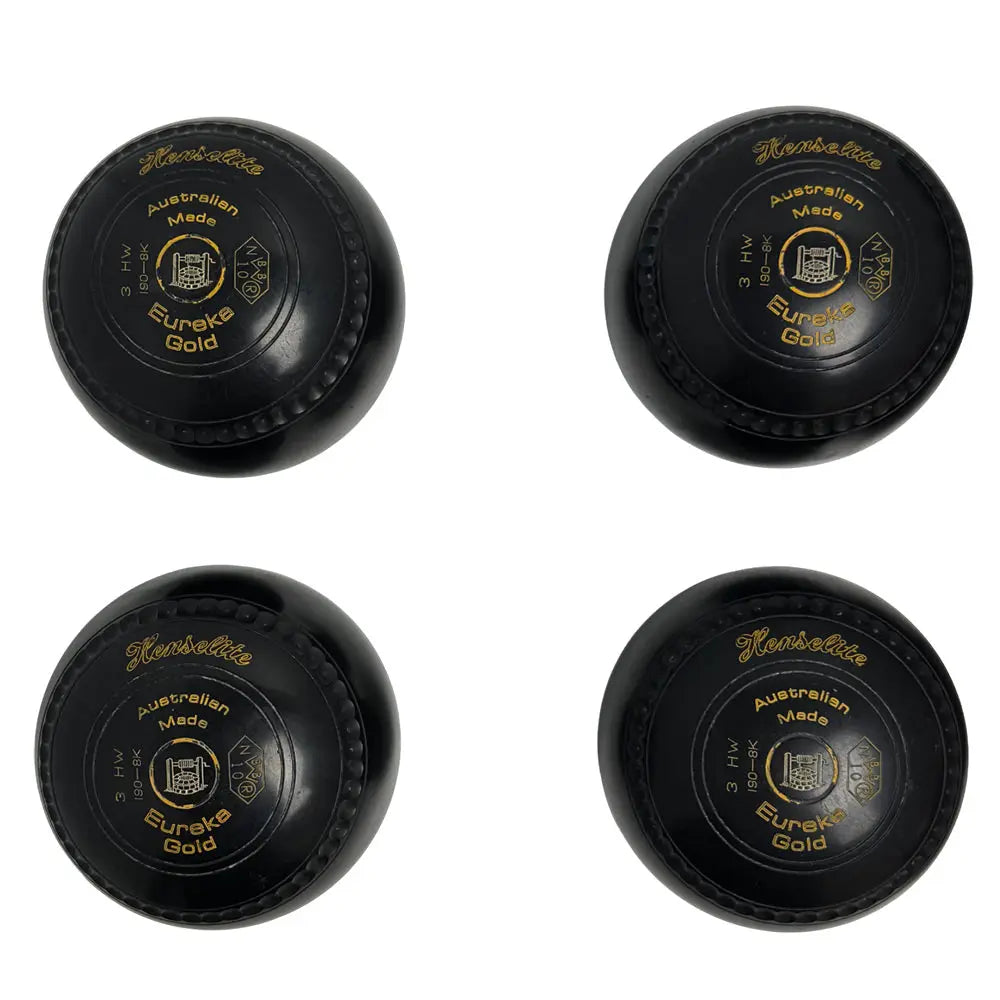 Henselite (Pre-Owned) Eureka Gold Lawn Bowls Size 3 Heavy Gripped - Black - Bowls City