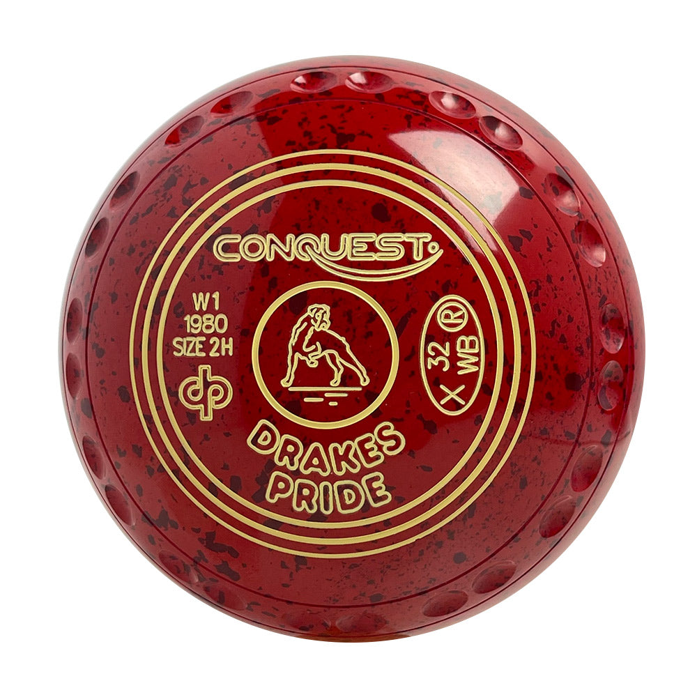 Drakes Pride Conquest Lawn Bowls Size 2 Heavy Gripped - Red Maroon - W1-1980
