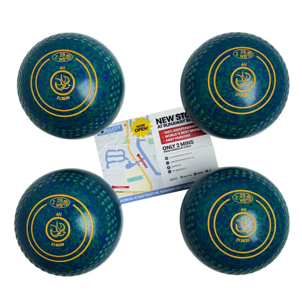 Aero (Pre-Owned) Turbo Pro Lawn Bowls Size 4 Heavy Dimple Grip - Green/Blue Speckle Aero Bowls